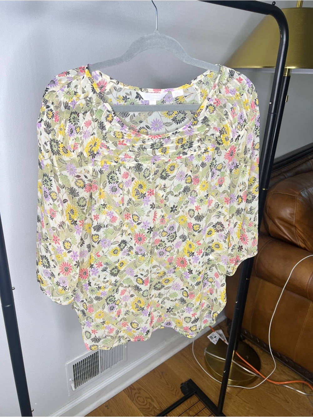 LC Lauren Conrad Floral Scoop Neck Blouse — White with Pink, Yellow & Lavender